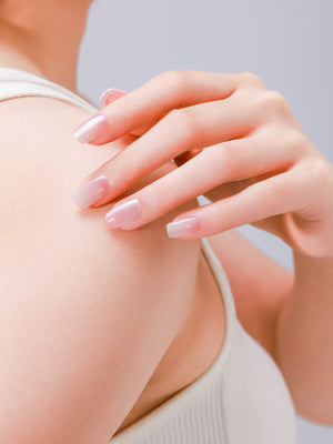 Peach Slush square press-on nails showing multicolor peach gel-style shine