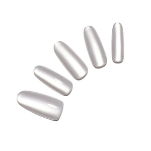Cloud Whip long oval pearly white press-on nails 30-piece set