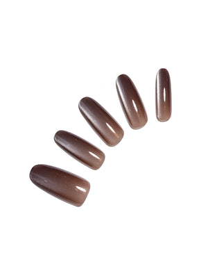 Coffee Satin long oval coffee brown press-on nails 30-piece set
