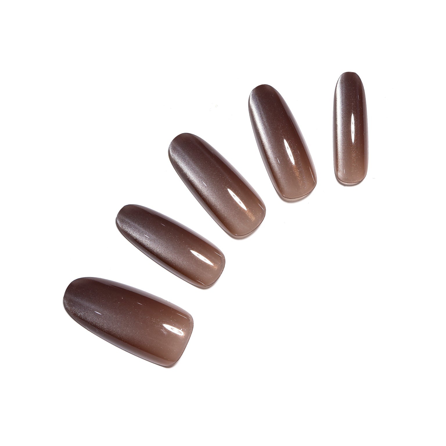 Coffee Satin long oval coffee brown press-on nails 30-piece set