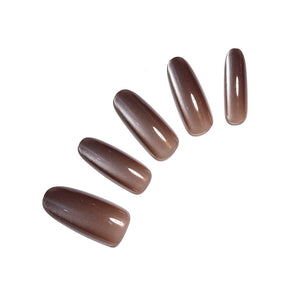 Coffee Satin long oval coffee brown press-on nails 30-piece set