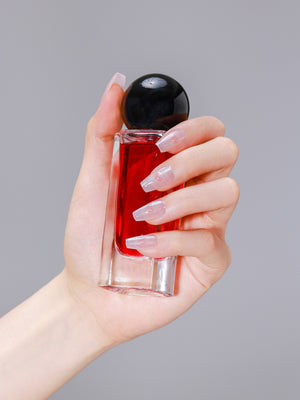 Cupid Glow 30 piece pink heart glitter coffin press on nail kit with PMMA acrylic tips