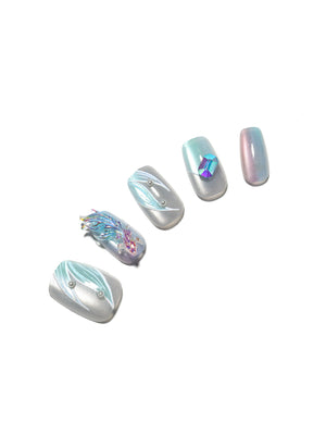 Ocean Mirage ocean blue glitter square press on nails 30 piece acrylic set