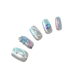 Ocean Mirage ocean blue glitter square press on nails 30 piece acrylic set