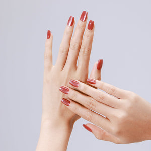 Salon-quality warm rose nude press on nails with glossy gel-like finish