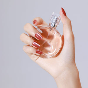 Warm rose nude metallic press on nails – medium square premium acrylic tips