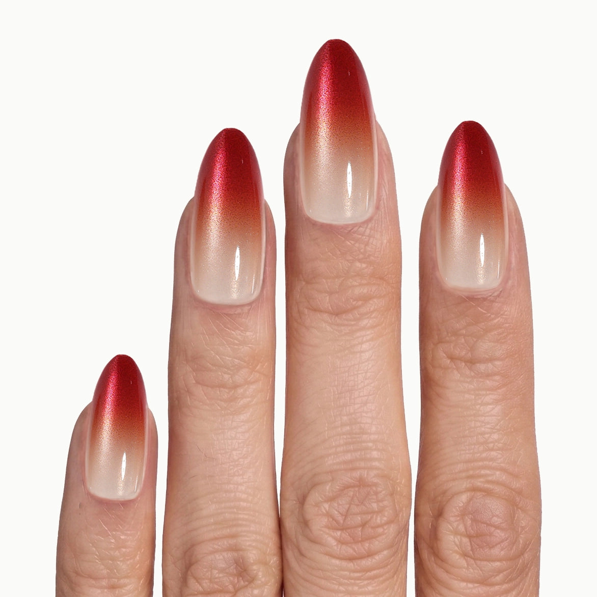 Burning Sun – Red Nude Ombre Almond Press On Nails