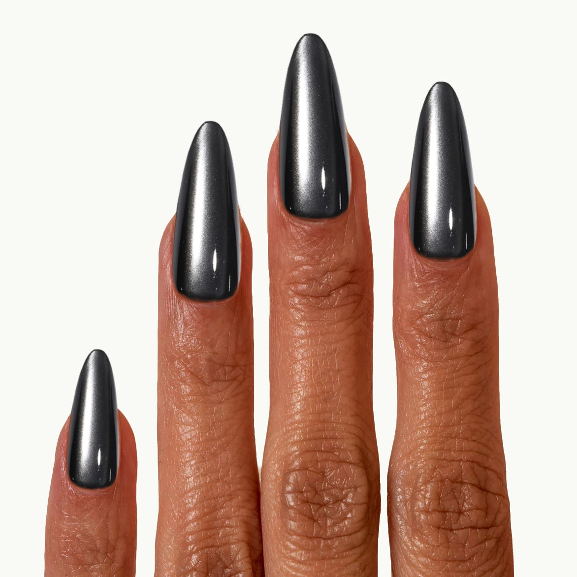 Witching Hour – Long Stiletto Black Chrome Press-On Nails