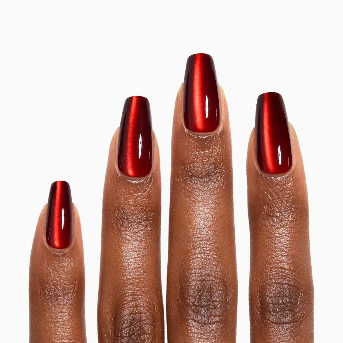 Flame Game – Metallic Red Coffin Press On Nails