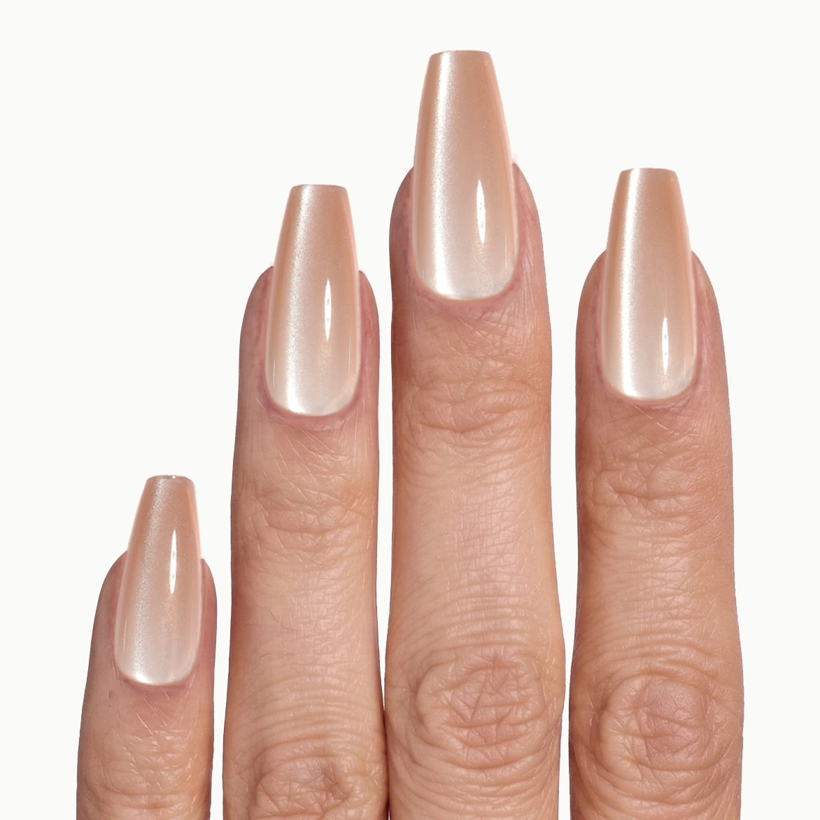 【EVER NAIL】K Nude Praline Silken Petal – Long Coffin Pearl Nude Press-On Nails | ShadePax