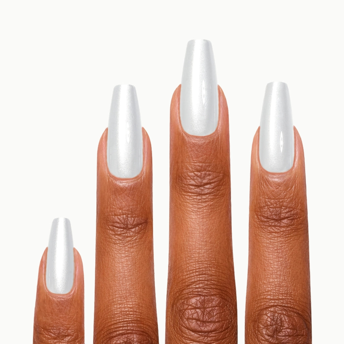 Ivory Shine – Long Coffin Pearly White Press-On Nails