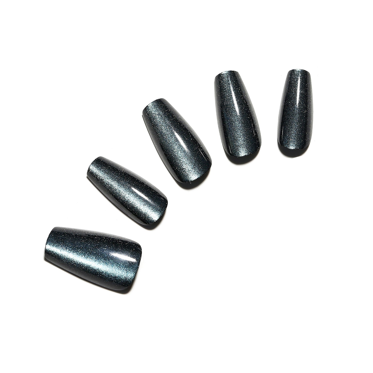 Midnight Kiss long coffin midnight blue metallic press-on nails 30-piece PMMA acrylic set