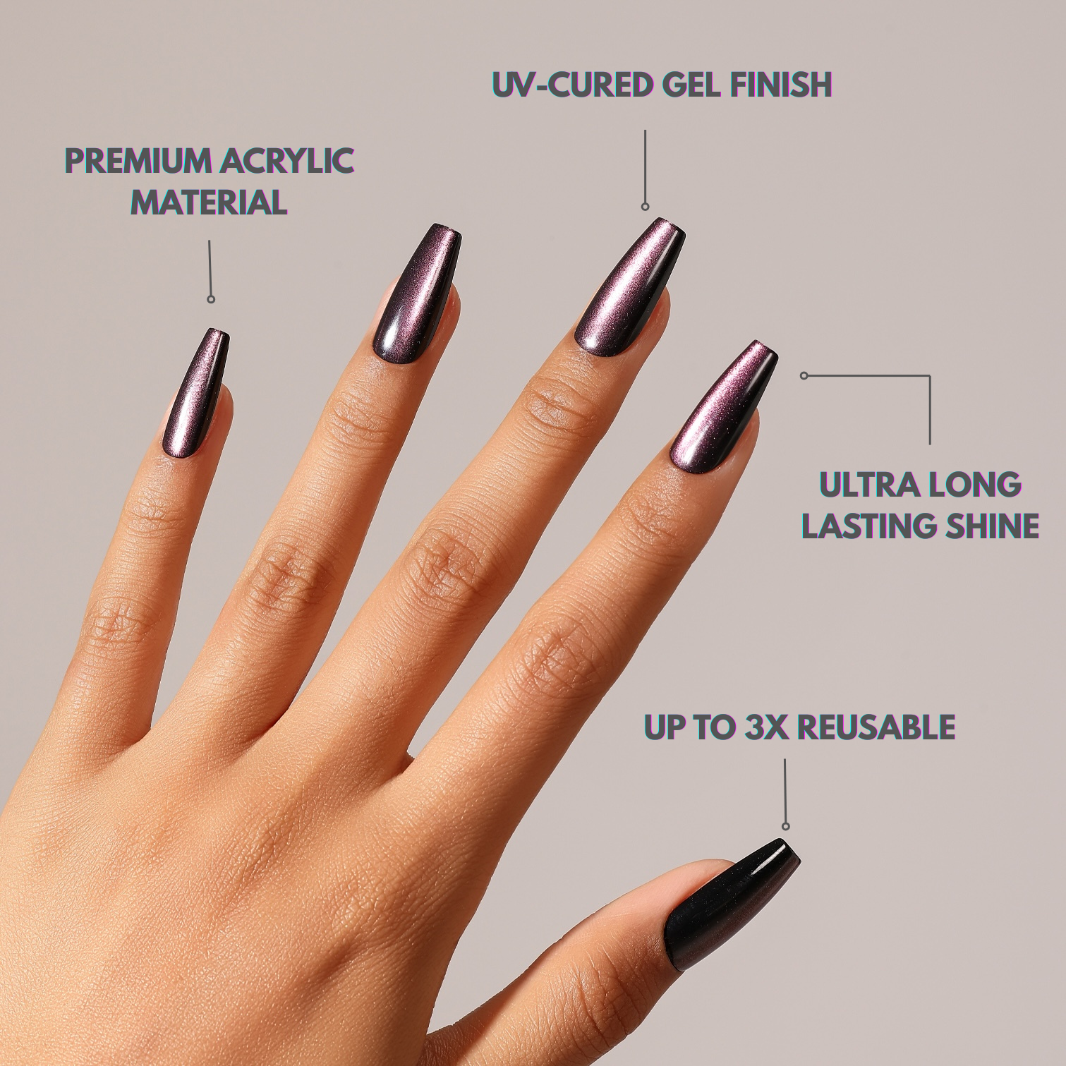 Eggplant – Dark Purple Long Coffin Press On Nails