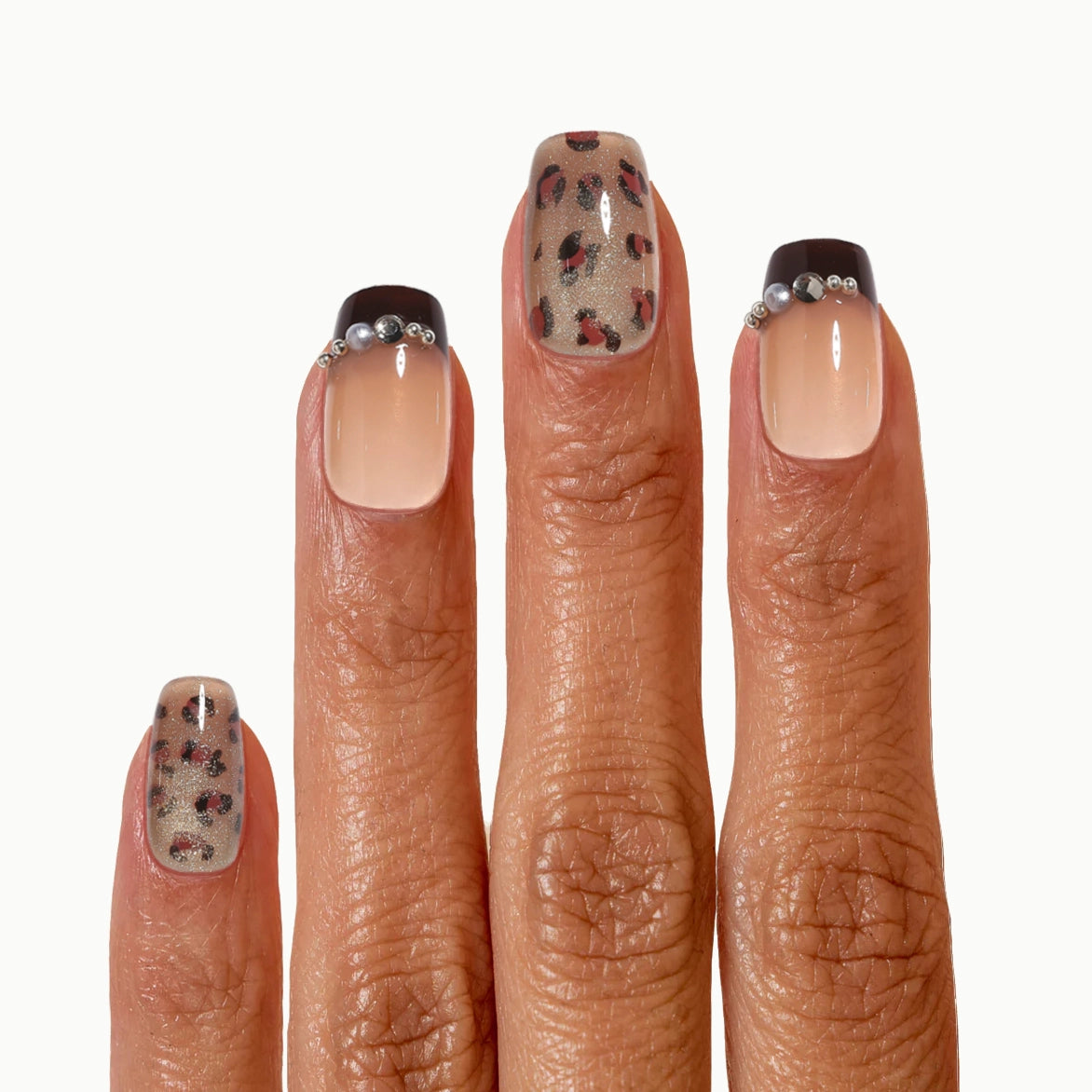 Cocoa Leopard –Square Nude Brown French Tip Leopard Press-On Nails