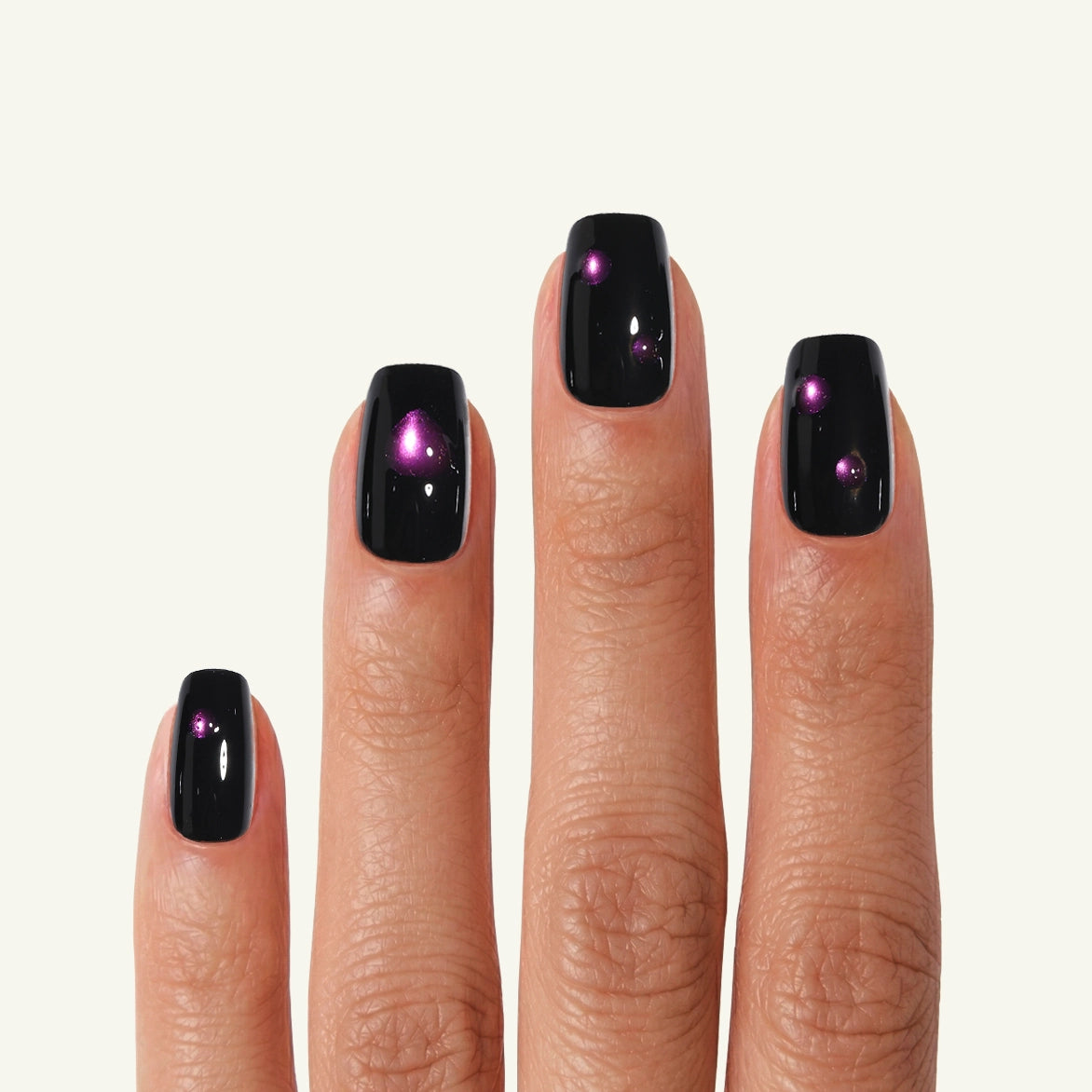 Galaxy Heart Nails – Square Black Purple Cat Eye Heart Press On Nails