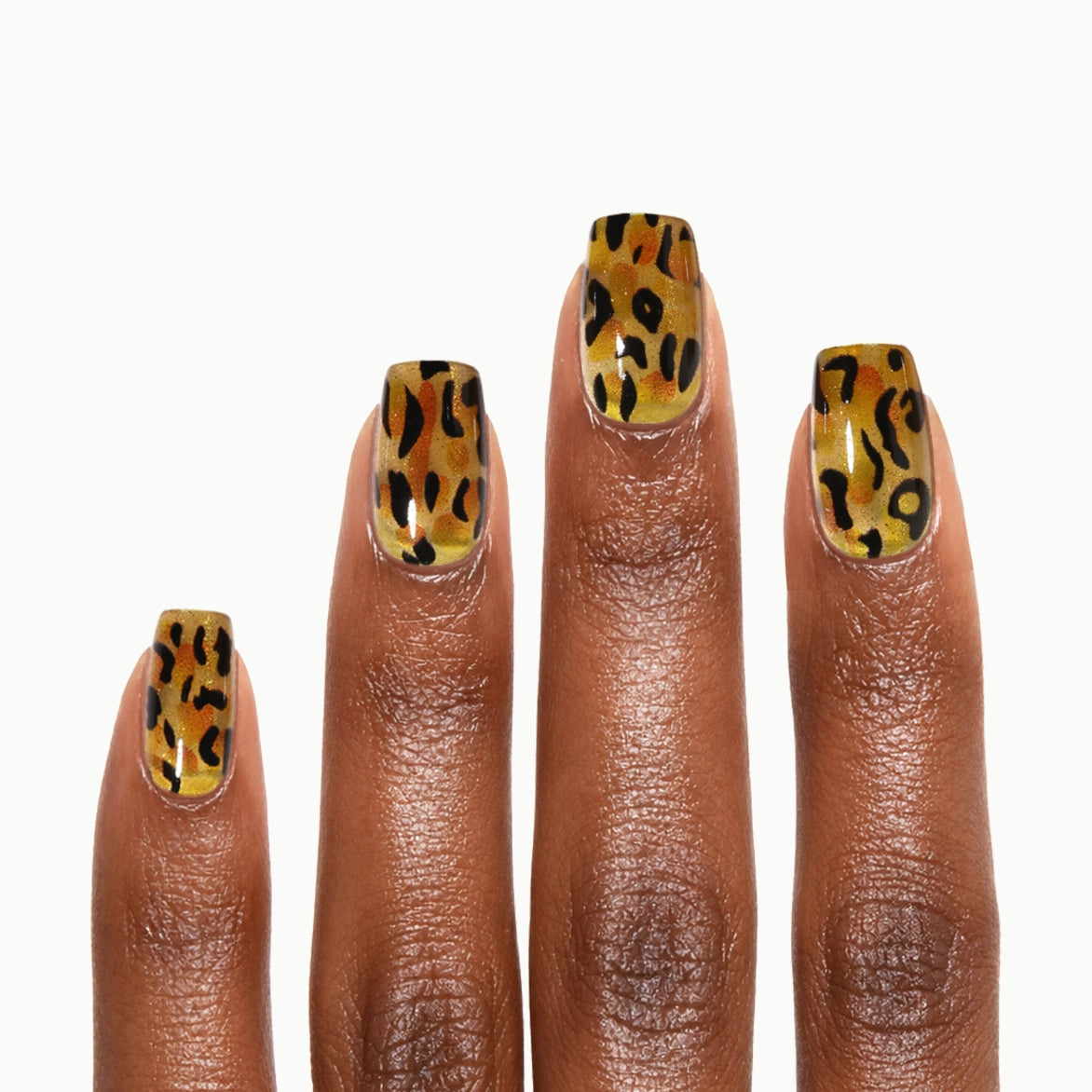 Sparkle Safari – Short Square Gold Leopard Print Press On Nails