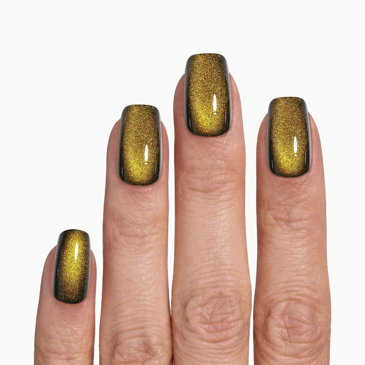 Glow Green – Square Olive Gold Cat Eye Press-On Nails