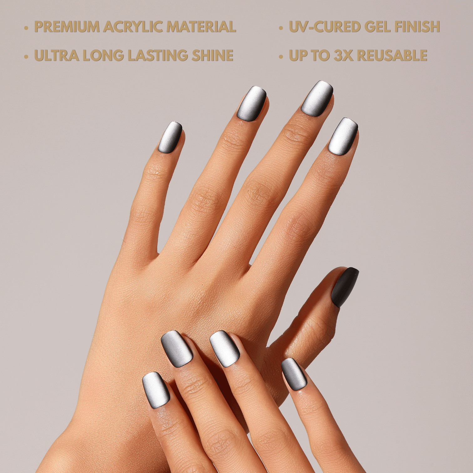 Stone Cold – Square Matte Gunmetal Press-On Nails