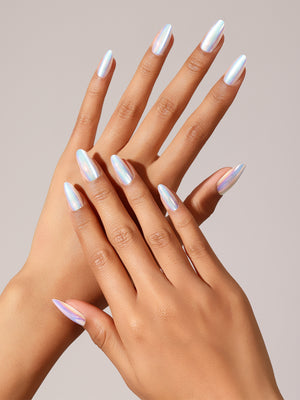 Crystal Fall clear base acrylic press on nails with fine silver crystal glitter from PressPressBeauty