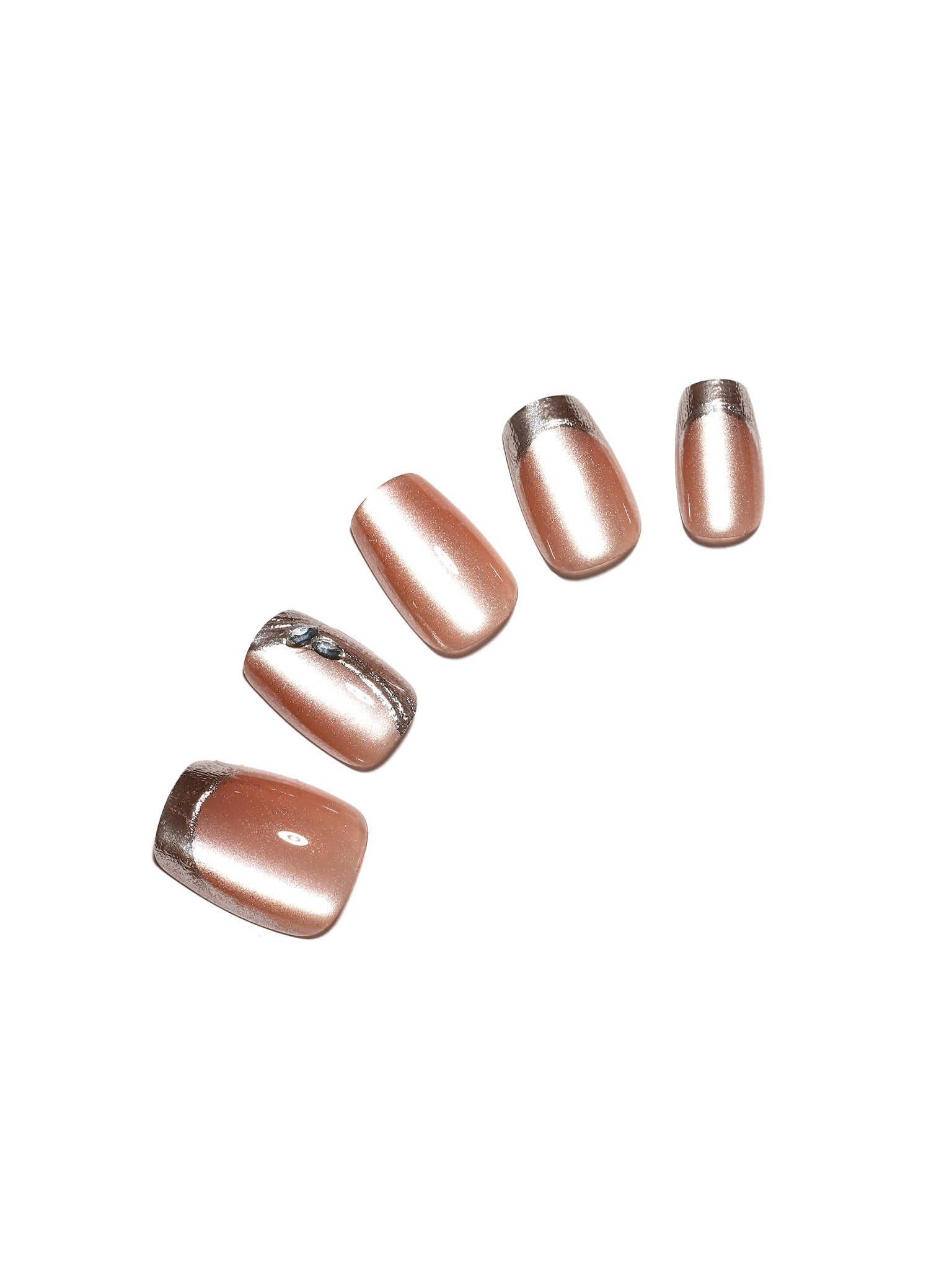 Metallic Muse multicolor metallic French tip press on nails on nude base