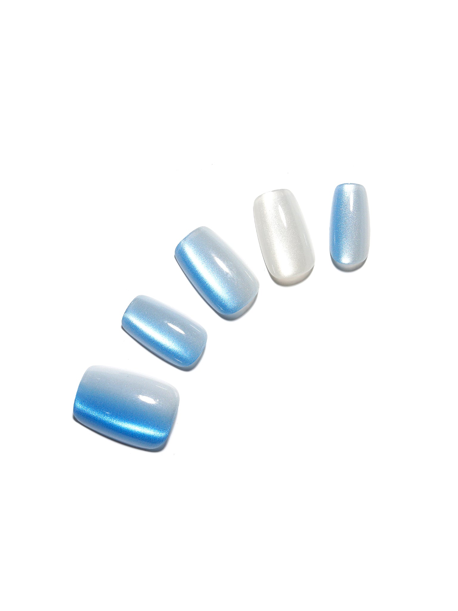 Arctic Mist winter jewel square press on nails in blue and white shimmer