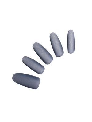 Smoky Indigo long oval smoky blue-gray press-on nails 30-piece set