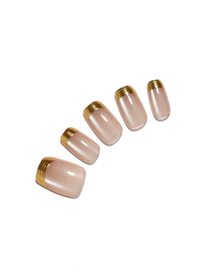 Gold Rush nude and gold French tip square press on nails 30 piece acrylic set
