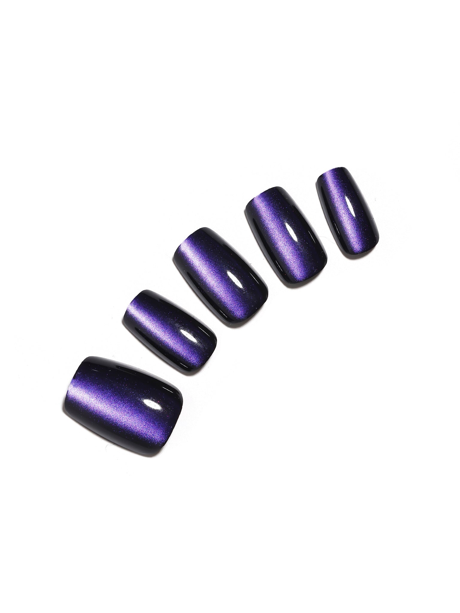 Berry Luxe short square berry purple cat eye press-on nails magnetic velvet shimmer with black accent nails 30-piece set