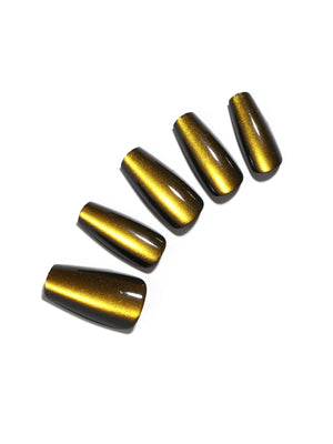 golden brown coffin shape press on nails
