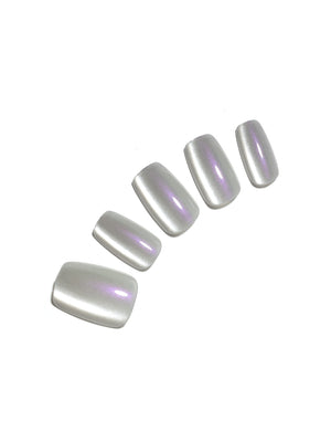 Lavender Chrome short square lavender pearl chrome press on nails icy silver base lilac shift glow 30 piece set
