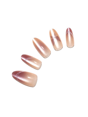 Butterfly Kiss long almond nude chrome press-on nails blush rose pearl glow 30-piece acrylic set