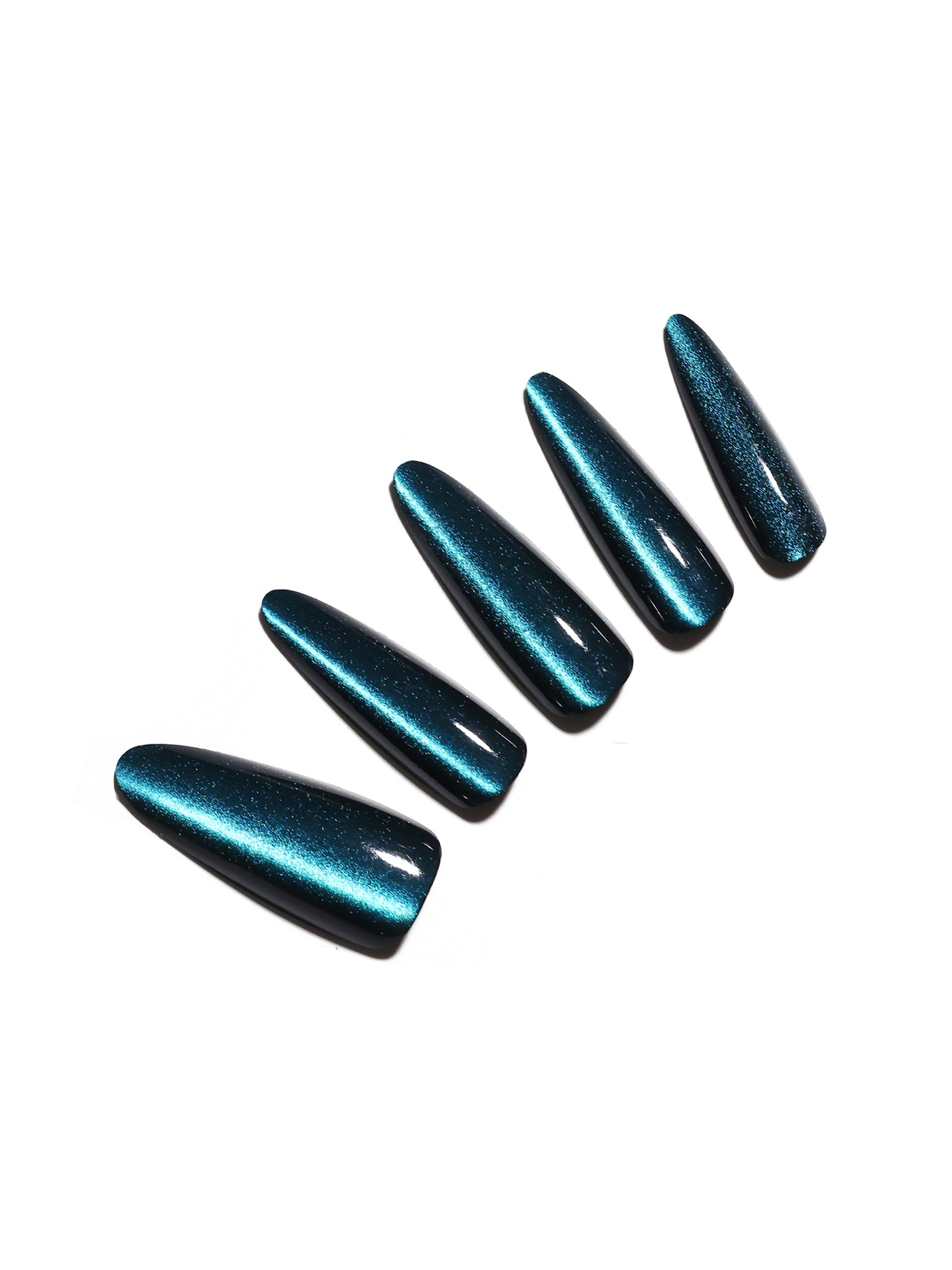 Set of blue metallic long stiletto shape press on nails