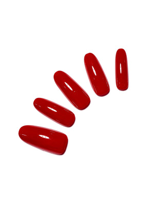 Red solid color oval press on nails – classic glossy finish