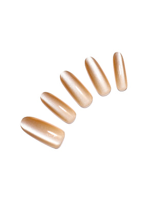 Set of beige nail extensions on a white background
