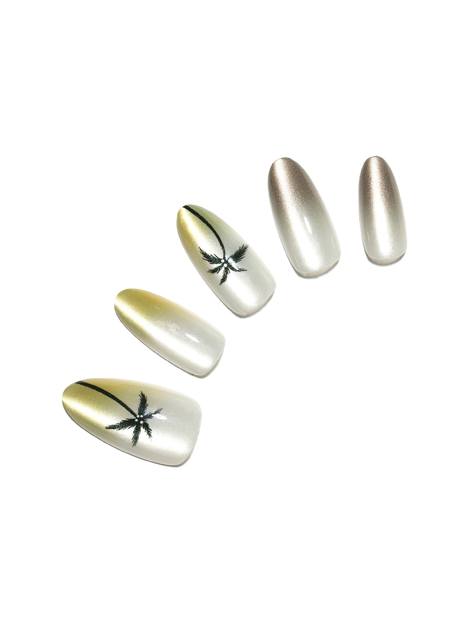 Palm Coast long almond gold and silver chrome press-on nails 30-piece high-density acrylic set