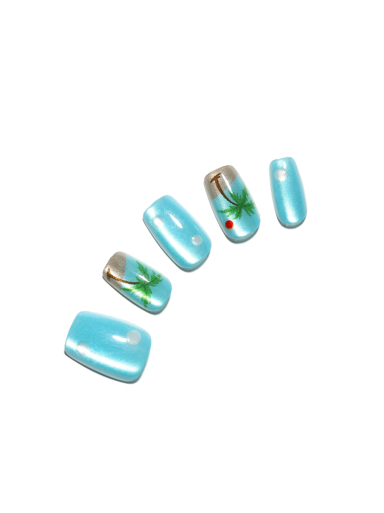Palm Beach blue square press on nails with palm tree nail art