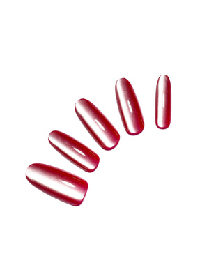 Red solid color oval press on nails – classic glossy finish