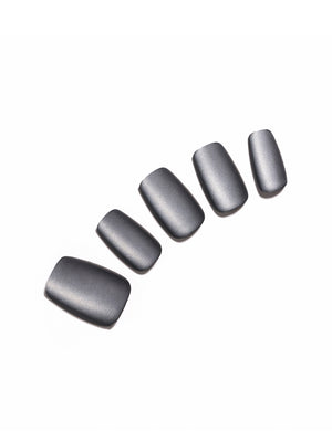Gray matte square press-on nails, solid color tips on white background