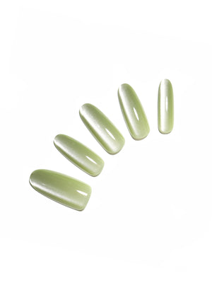 Jade Jelly long oval jade green cat eye press-on nails 30-piece PMMA acrylic set