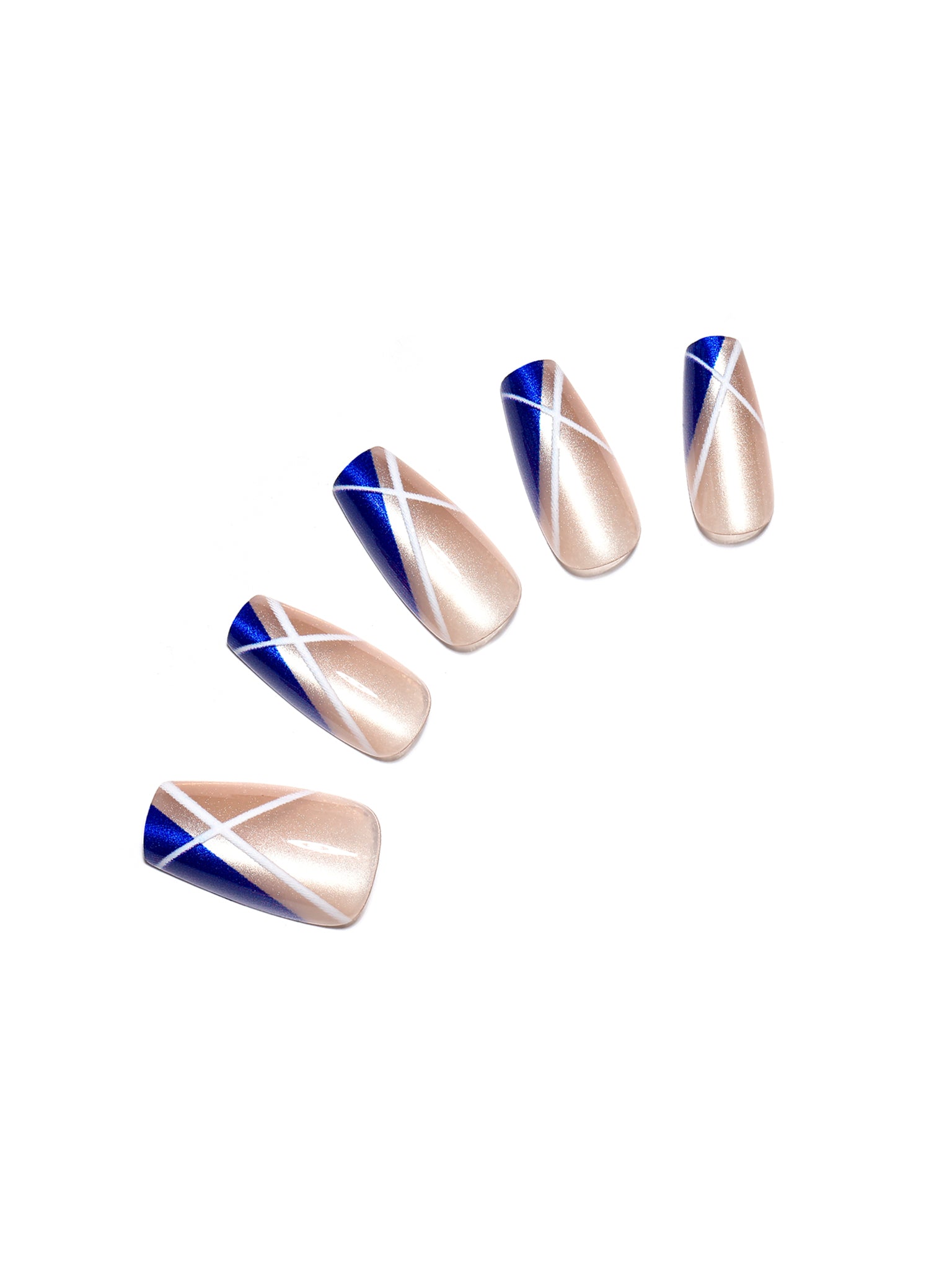 Sapphire Angle medium coffin blue French tip press-on nails PMMA acrylic 30-piece set