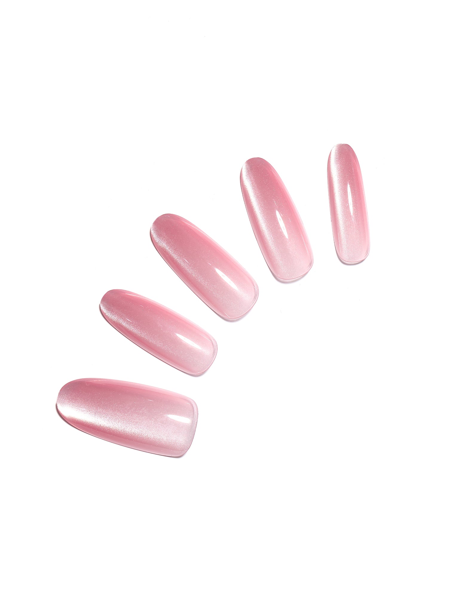 Pink Cloud long oval pink press-on nails – 30-piece PMMA acrylic set on white background