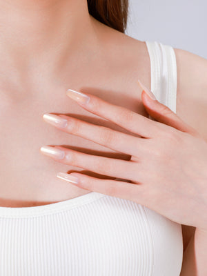 Beige nude solid color oval press on nails – natural everyday manicure