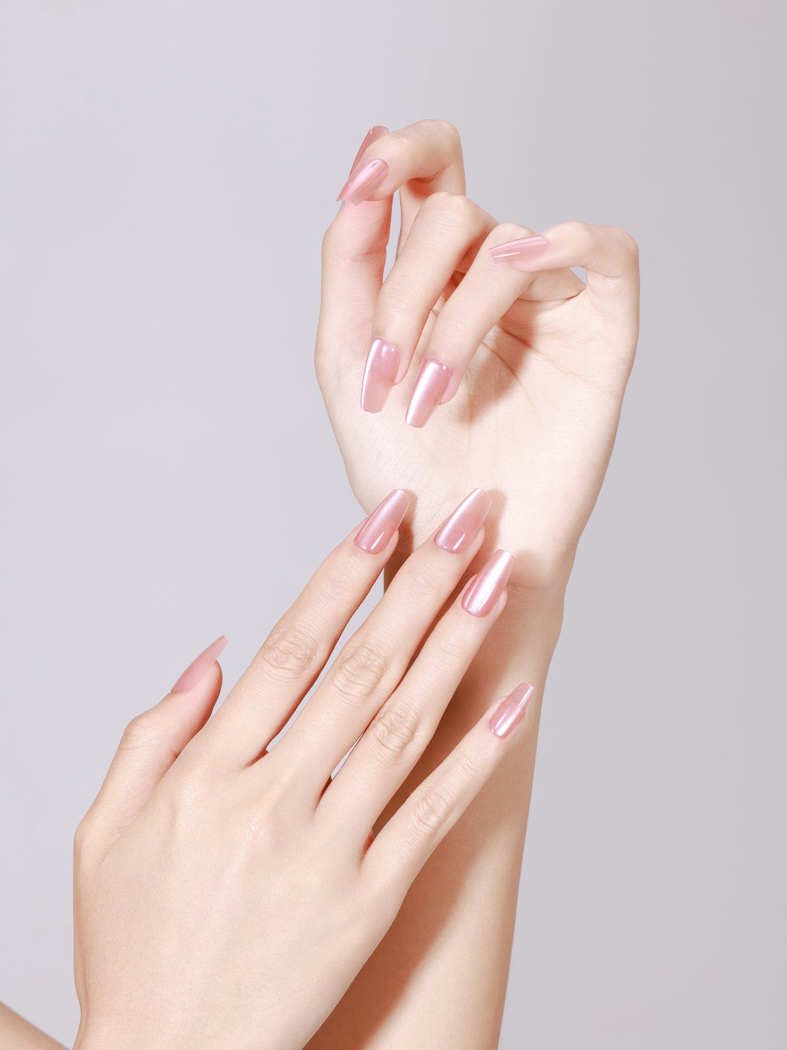pink coffin shape press on nails