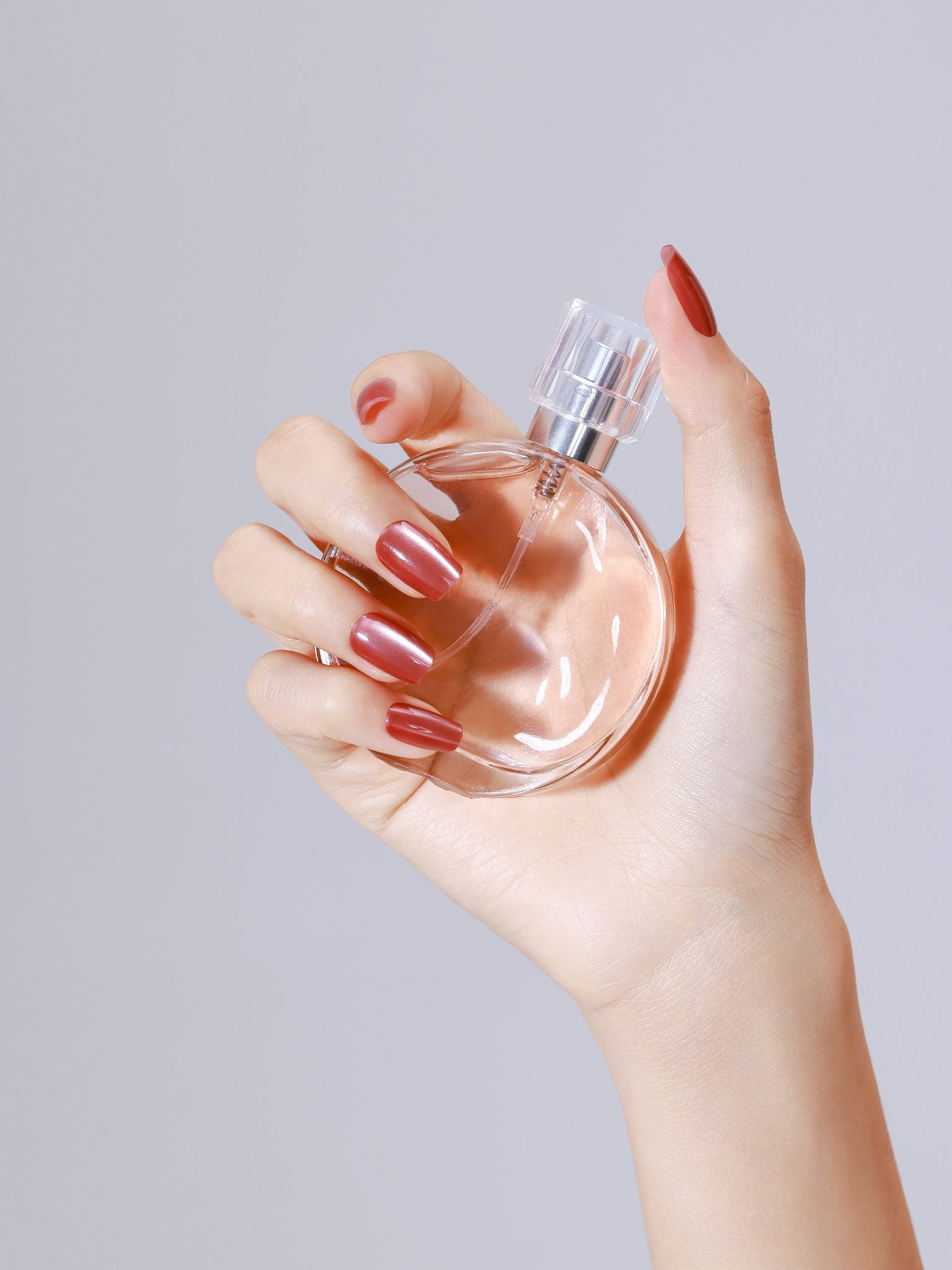 Warm rose nude metallic press on nails – medium square premium acrylic tips