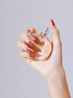 Warm rose nude metallic press on nails – medium square premium acrylic tips