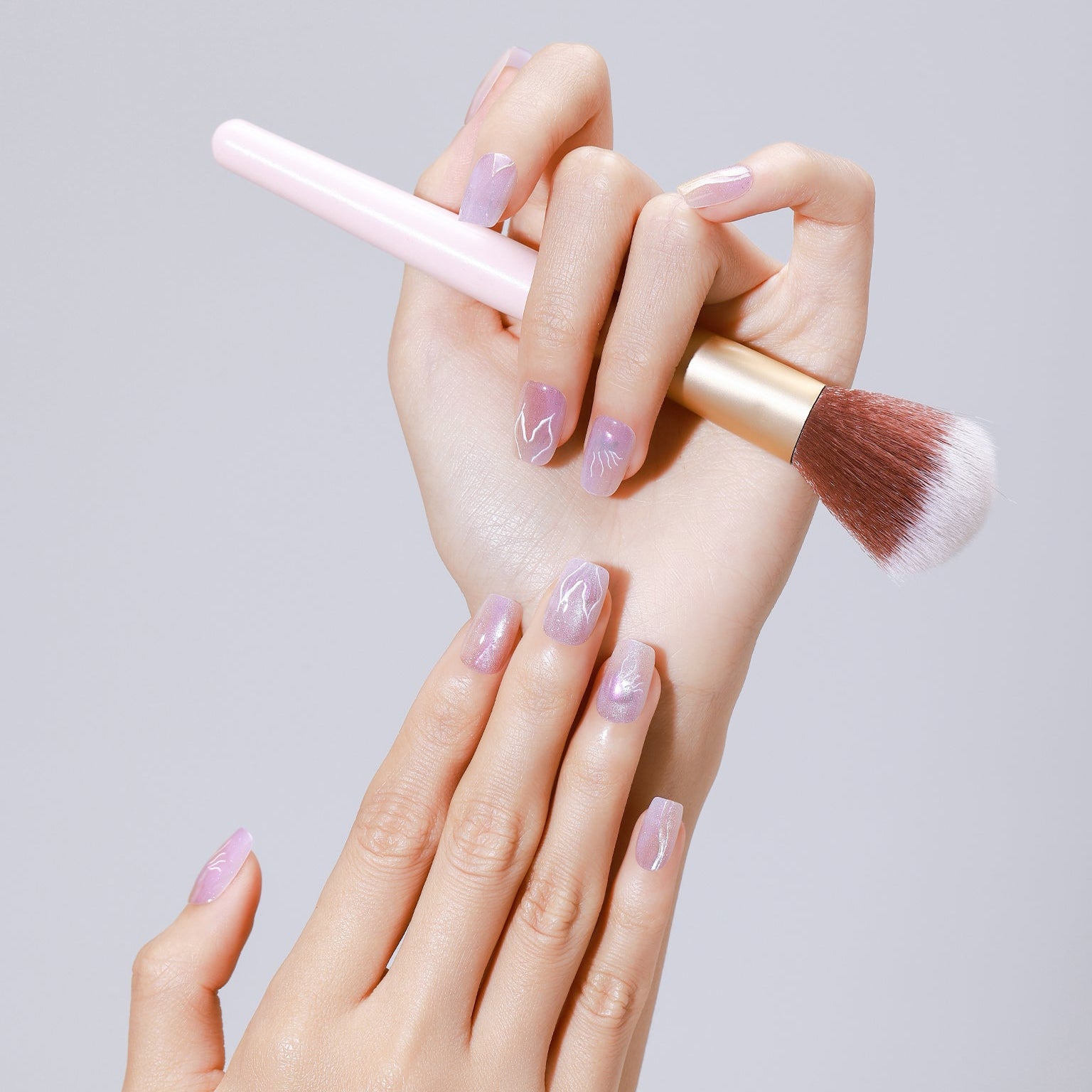 Salon-quality pastel square press on nails with cotton candy aura design