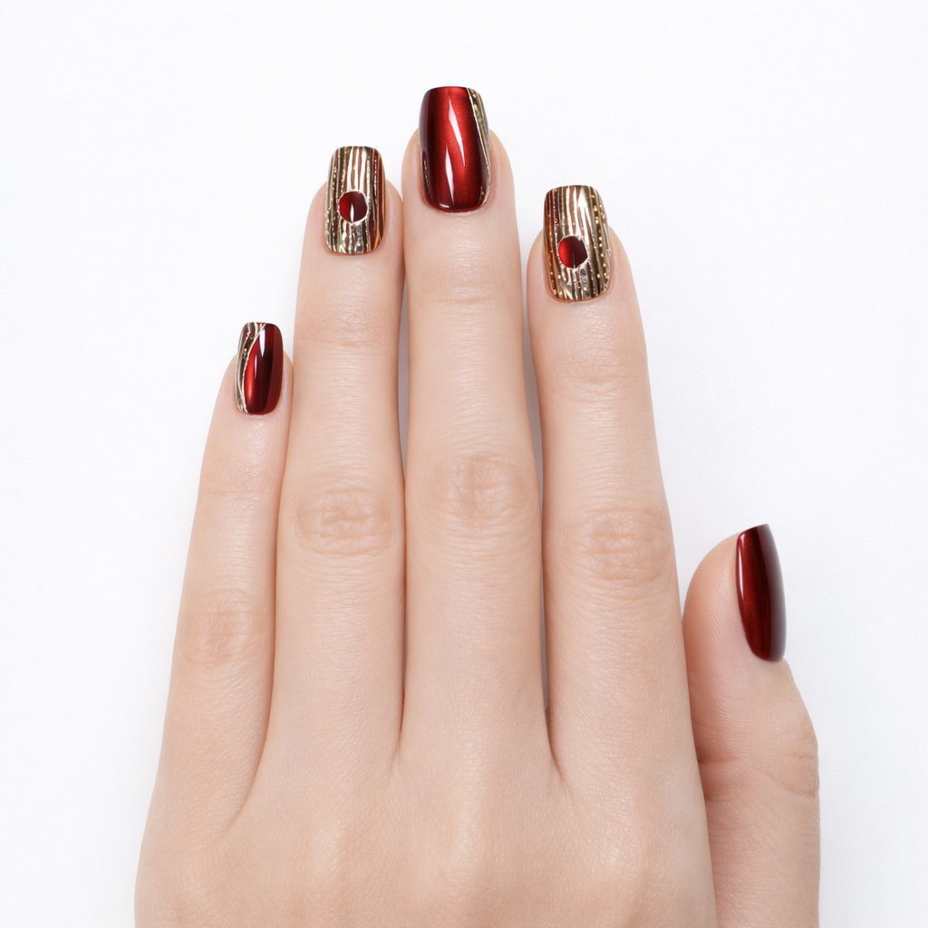 Ruby Flux – Short Square Ruby Red Chrome Press-On Nails