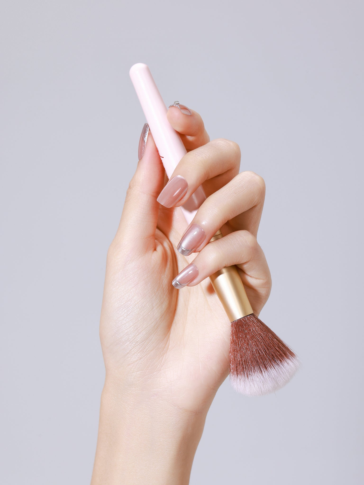 Chrome metallic French tip press on nails – medium length premium acrylic tips