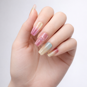 coffin pink blue ombre press on nails