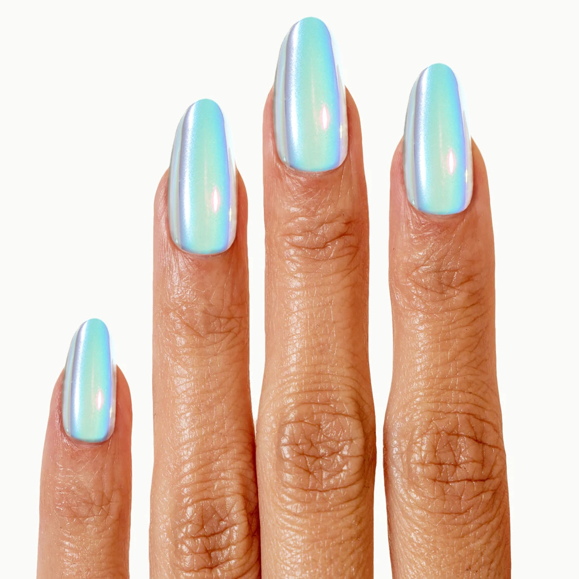 Crystal Fall – Holographic Chrome Almond Press On Nails